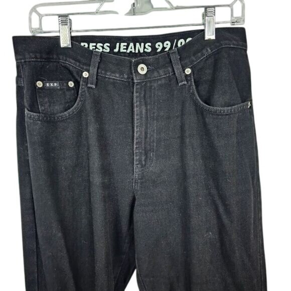 Vintage 90s Y2K Express Black Denim Bootcut Jeans 9/10 Floral Embroidered Boho - Picture 3 of 8